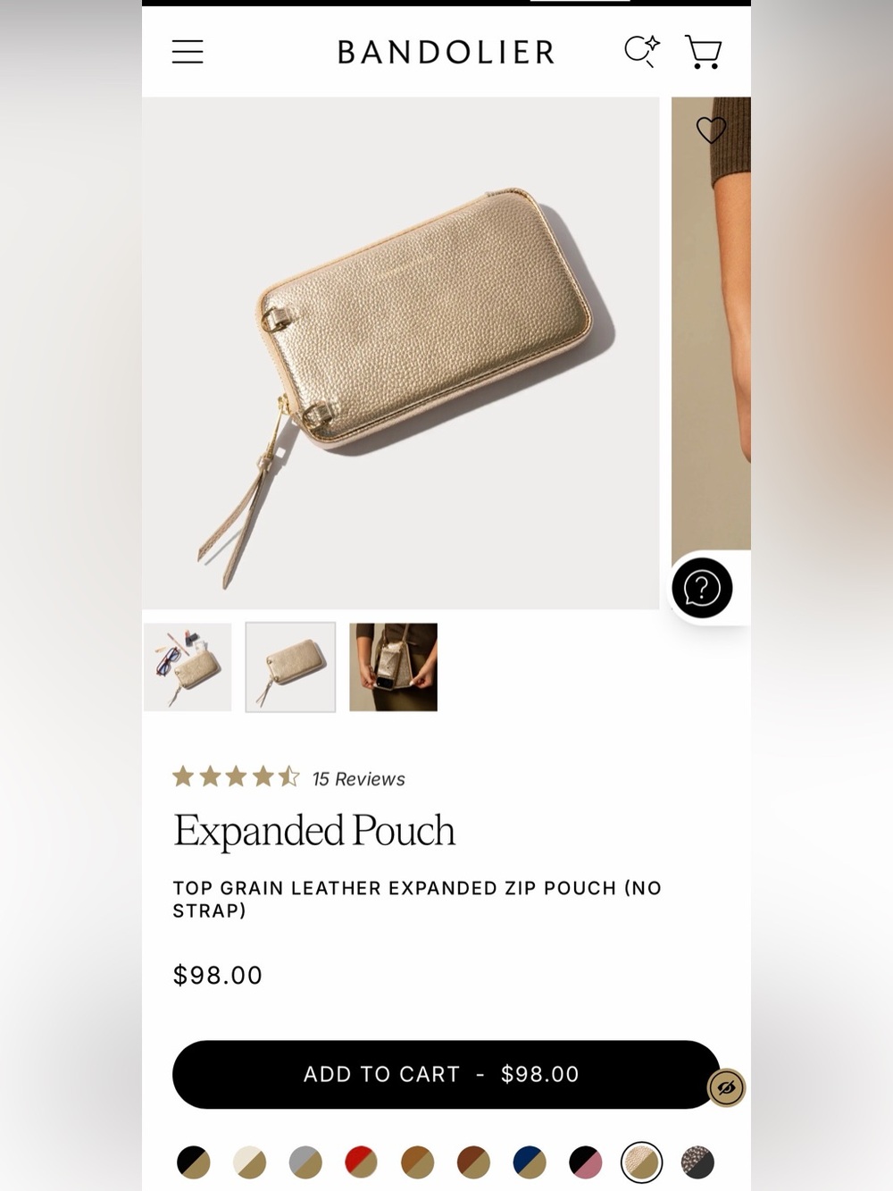 Bandolier Metallic Gold Pebbled Leather Wristlet Card & Key Pouch